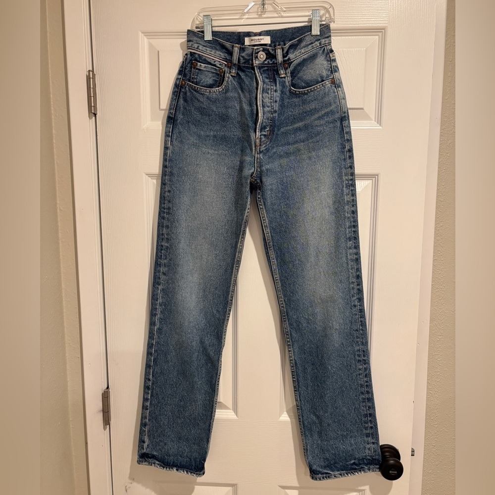 Moussy Vintage Trenton High Rise Wide‎ Straight Leg Jeans Light Wash Size 24 - Picture 3 of 10